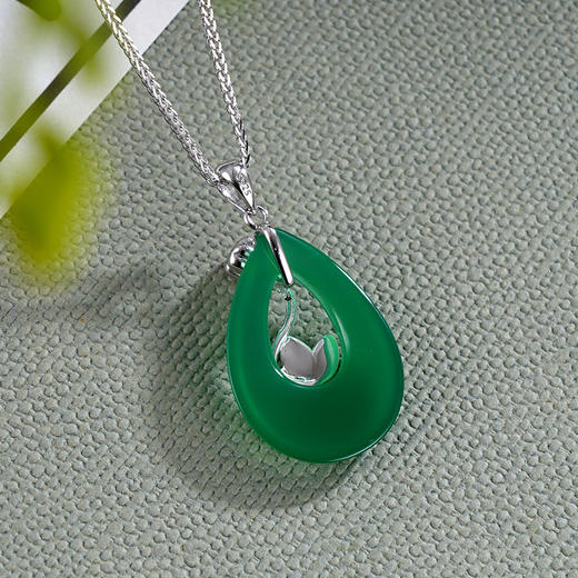 子佩集S925银玉髓夏荷清风套链【DZ014203】纯银绿玉髓项链水滴荷花2406 商品图4