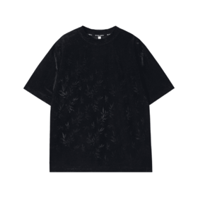 T1075夏季新款竹叶印花男士短袖百搭潮流高弹上衣宽松设计圆领T恤