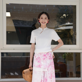 两三事中国风气质中式修身日常夏季时尚少女休闲女装短袖