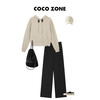 COCO ZONE纯色松紧腰内里腰绳休闲裤口袋带拉链 23C19230 商品缩略图3