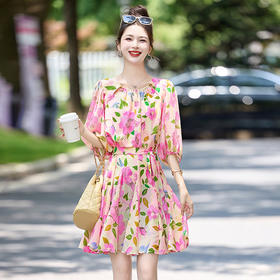 法式浪漫米奈，花园风印花连衣裙BBL28993