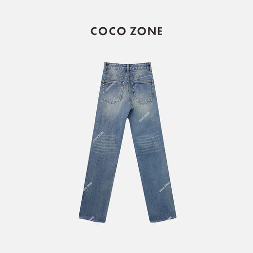 刘一一&COCO ZONE高腰直筒撞色阔腿裤子女牛仔裤24C10221 商品图1