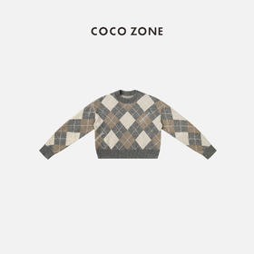 COCO ZONE“法式复古”菱格纹毛针织开衫圆领上衣23C19836