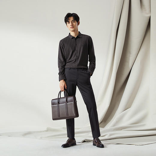 【高端系列】柒牌长袖衬衫男2024秋冬新款含羊毛条纹提花休闲衬衣127A70160 商品图3