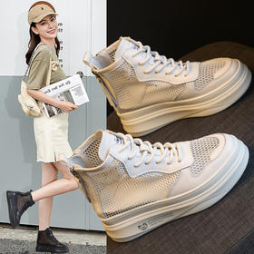 真皮高帮小白鞋新款透气网鞋百搭厚底BT-S2010-18