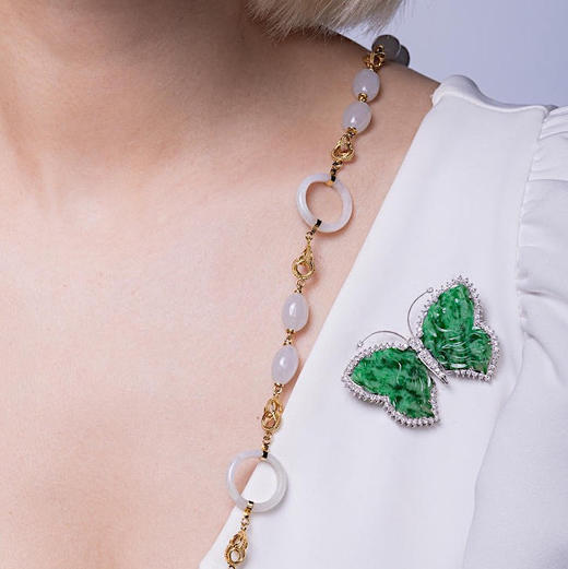 VINTAGE｜18K镶钻石和天然翡翠 胸针 商品图2