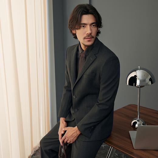 【婚礼季/犀牛褶】柒牌西服套装男2025秋冬新款商务休闲色织条纹西装礼服127C70050 商品图1