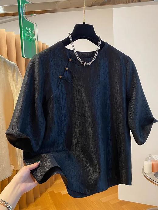 【胖mm大码女装】夏季短袖t恤女 高级感新中式国风潮流上衣  商品图3