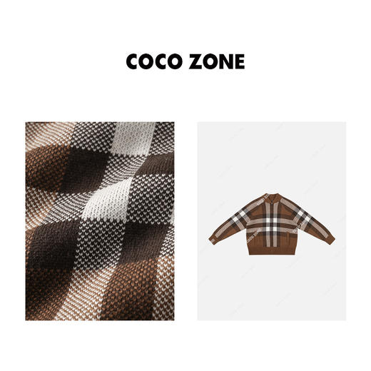 COCO ZONE秋冬时尚经典格纹毛针织衫棒球领短外套23C19792 商品图2