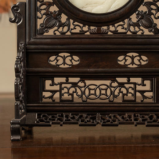 二十世纪 红木嵌玉雕花鸟纹插屏 商品图3