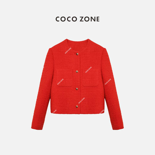 COCO ZONE高级感红色系小香风外套气质单排扣上衣24C10260 商品图0