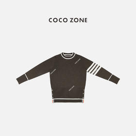 COCO ZONE圆领撞色条纹袖上衣前短后长设计针织衫23C30541
