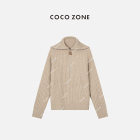 COCO ZONE100%羊毛半开领毛衣拉链时尚长袖针织 23C29634