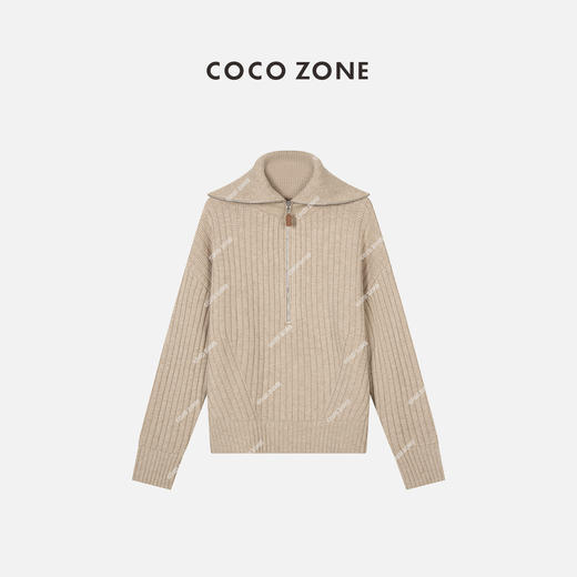 COCO ZONE100%羊毛半开领毛衣拉链时尚长袖针织 23C29634 商品图0