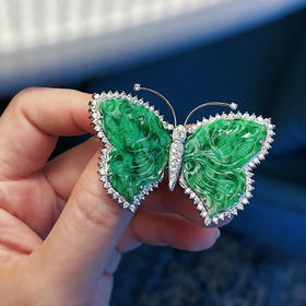 VINTAGE｜18K镶钻石和天然翡翠 胸针