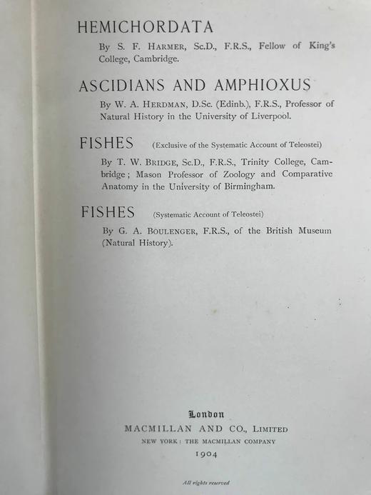 1904年 半索动物/海鞘与蛞蝓动物/鱼类图鉴 440幅插图 漆布精装大32开 商品图3