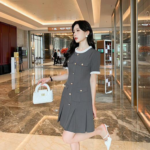 [奢姿轻奢系列]气质压褶连衣裙大码女装夏季新款胖妹妹拼接裙子8942890089【1】 商品图2