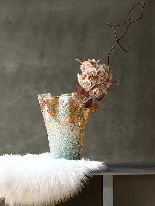 创意仿古褶子手工波浪口白菜玻璃花瓶家居软装台面水培果盘摆件 商品图5