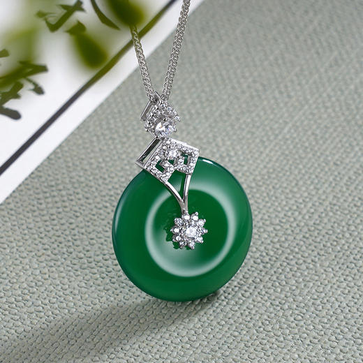子佩集S925银【水色花香】套链【DZ013360】纯银绿玉髓项链平安扣2406 商品图0