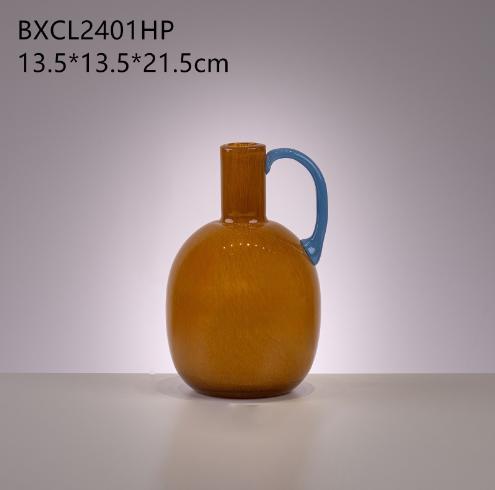 法式中古单耳玻璃花瓶ins氛围桌面电视柜软装酒店装饰水培彩色瓶 商品图6