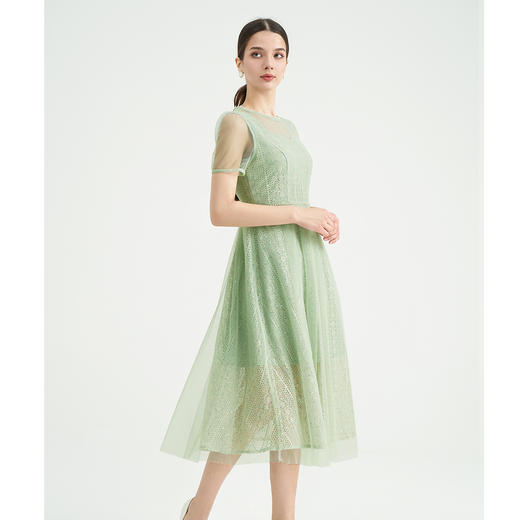 司歌蕾丝薄荷曼波绿连衣裙短袖收腰A89M009 商品图2