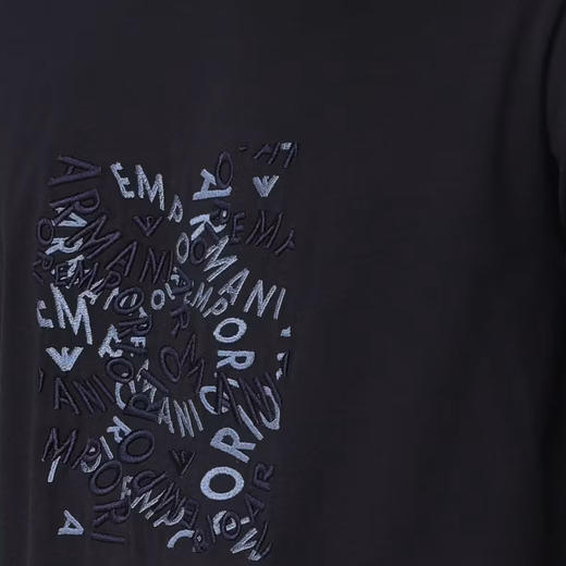 EMPORIO ARMANI 阿玛尼 男士字母徽标刺绣棉质圆领短袖T恤 深蓝色 3D1TG3 1JPZZ 09R1 商品图3