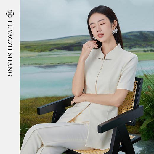 IWY/扶摇系列 米白色夏季国风时尚新中式改良西装套装FYCP356 商品图1