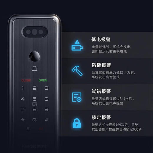 人脸款-凯迪仕Q3 FVP人脸识别智能门锁大屏猫眼远程视频对讲智能锁全自动电子锁 商品图3