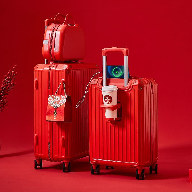 【结婚/节日伴手礼，“箱”到即是“福”到】新款结婚行李箱 红色陪嫁箱 箱子拉杆箱 女生旅行皮箱 婚礼密码新娘嫁妆箱-QQ