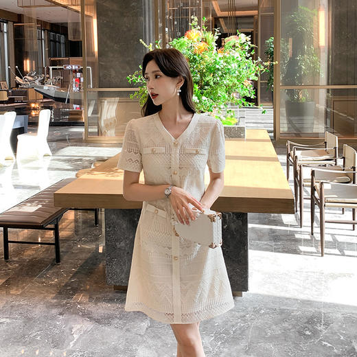 【清仓超15天不保价】奢姿2025年夏季新款大码女装气质V领裙子胖妹妹蕾丝绣花连衣裙9942826439【1】 商品图4