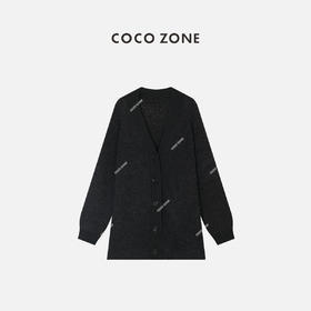 COCO ZONE中长款V领单排扣长袖外套针织衫百搭 23C19364
