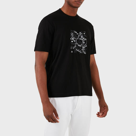 EMPORIO ARMANI 阿玛尼 男士字母徽标刺绣棉质圆领短袖T恤 黑色 3D1TG3 1JPZZ 0056 商品图1