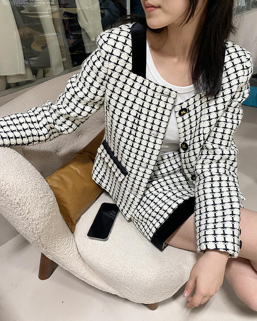 现货 THS 6.21- 拉格菲尔·德重磅棋盘格花呢香风短外套 半裙 BF1014  BK1141 商品图2