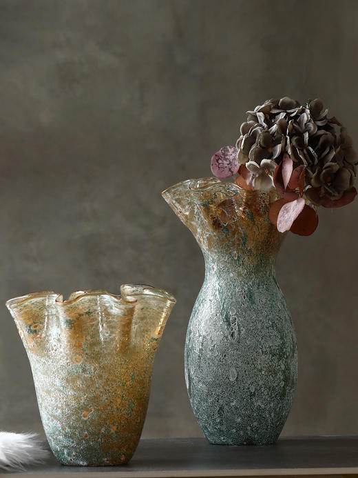 创意仿古褶子手工波浪口白菜玻璃花瓶家居软装台面水培果盘摆件 商品图4