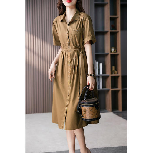 89061原形法式气质衬衫连衣裙女夏季2024新款韩版系带收腰显瘦A字裙 商品图0