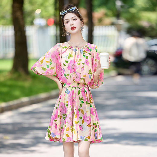 法式浪漫米奈，花园风印花连衣裙BBL28993 商品图1