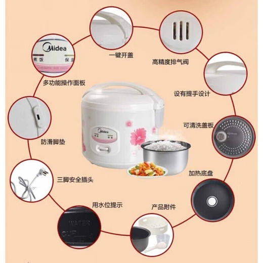 美的（Midea）电饭煲机械式家用小型电饭锅5L节能简单易用大容量合金内胆防刮耐磨 3-10人可用 【MB-YJ508J】 商品图2