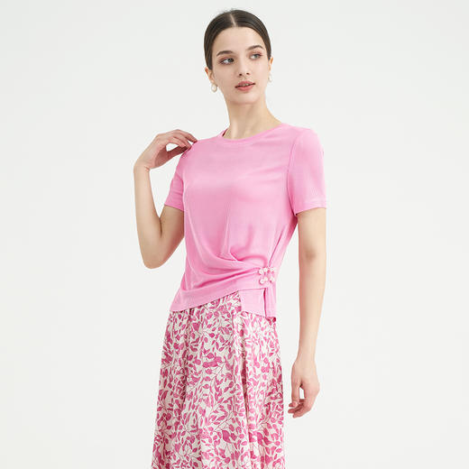 司歌弹力圆领短袖T恤不对称上衣休闲显瘦T891139Y 商品图0