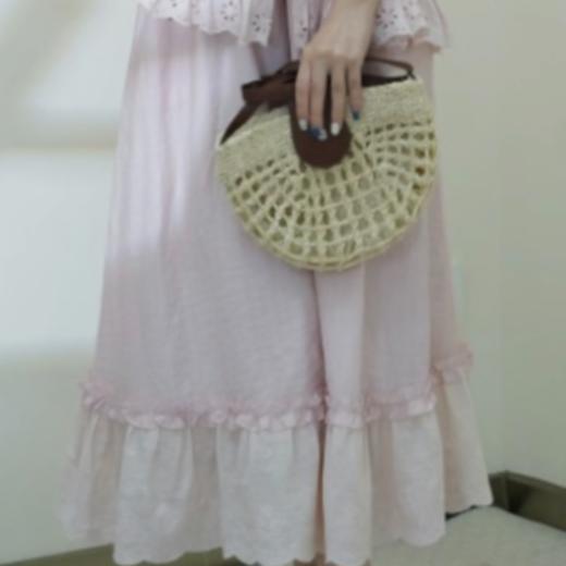 两三事2024夏季新款森女风蕾丝边裙摆高腰半身裙S24XKB282 商品图1