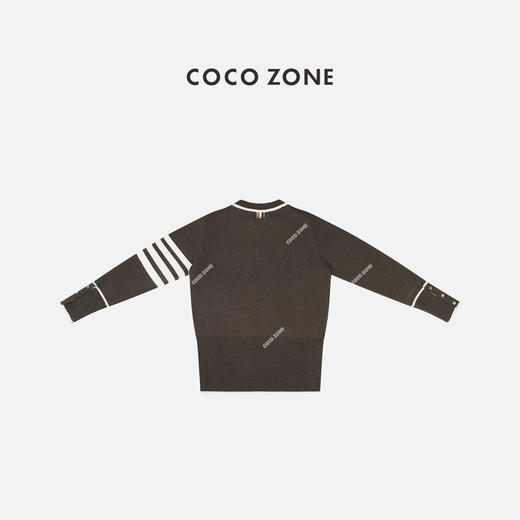 COCO ZONE圆领撞色条纹袖上衣前短后长设计针织衫23C30541 商品图1