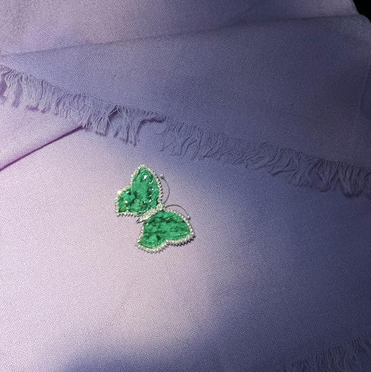 VINTAGE｜18K镶钻石和天然翡翠 胸针 商品图1