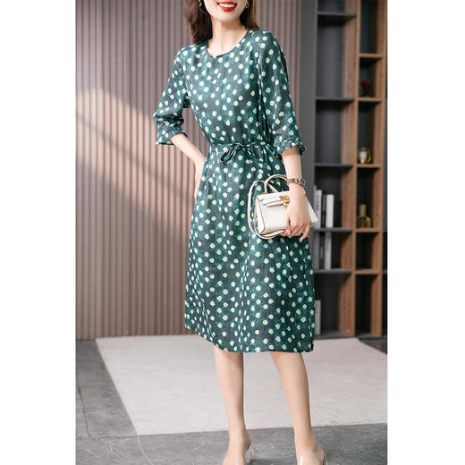 89012原形气质波点苎麻连衣裙女2024春夏季新款韩版设计感收腰中长裙子 商品图3