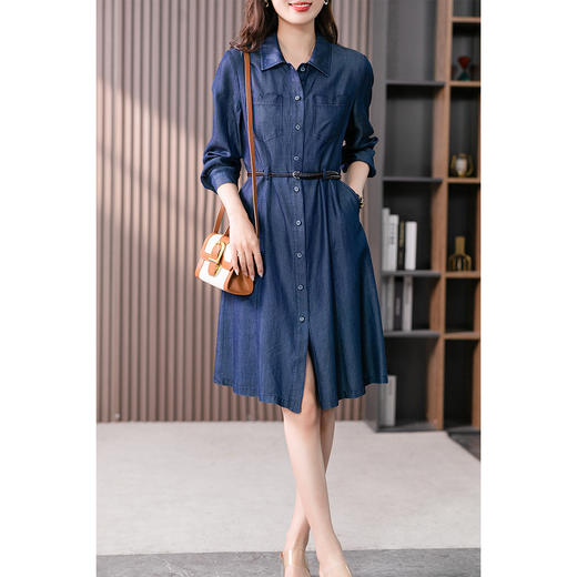 87891原形牛仔连衣裙女中长款2024春夏季新款韩版高级感气质收腰a字裙 商品图3