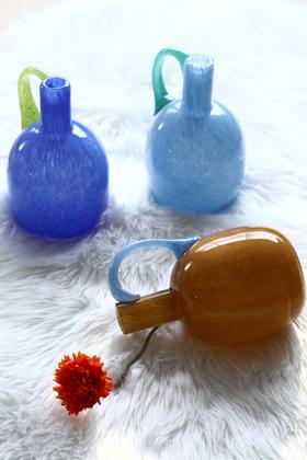 法式中古单耳玻璃花瓶ins氛围桌面电视柜软装酒店装饰水培彩色瓶