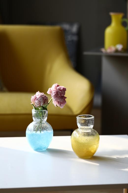 碧轩梦幻气泡玻璃花瓶ins小口渐变迷你水培花瓶餐桌客厅居家摆件 商品图1