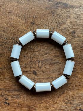 天然黑边白玛瑙勒子珠手链，顺丰包邮