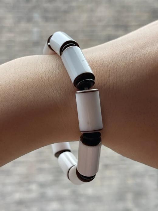 天然黑边白玛瑙勒子珠手链，顺丰包邮 商品图2