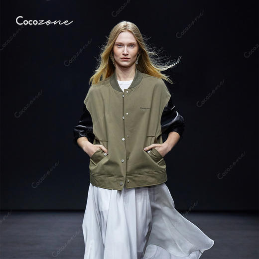 刘一一&COCO ZONE 拼皮撞色单排扣美式棒球服夹克外套 23C30311 商品图0