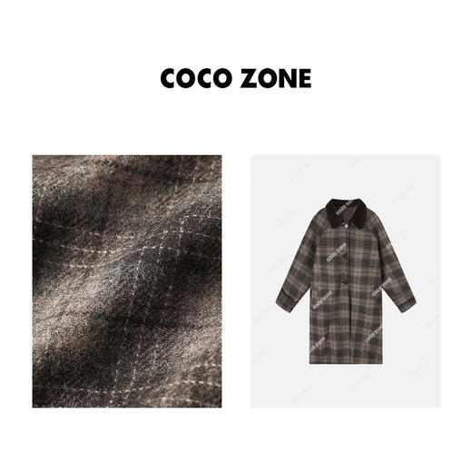COCO ZONE法式复古格纹灯芯绒翻领中长款毛呢外套23C19845 商品图2