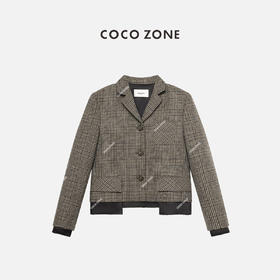 COCO ZONE羊毛格纹翻领西装三粒扣设计感西服24C10230